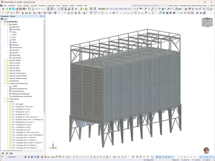 3D-Visualisierung einer Silokonstruktion, erstellt in der Software RFEM.