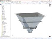 3D-Modell eines Auslasstrichters mit detaillierter struktureller Darstellung.