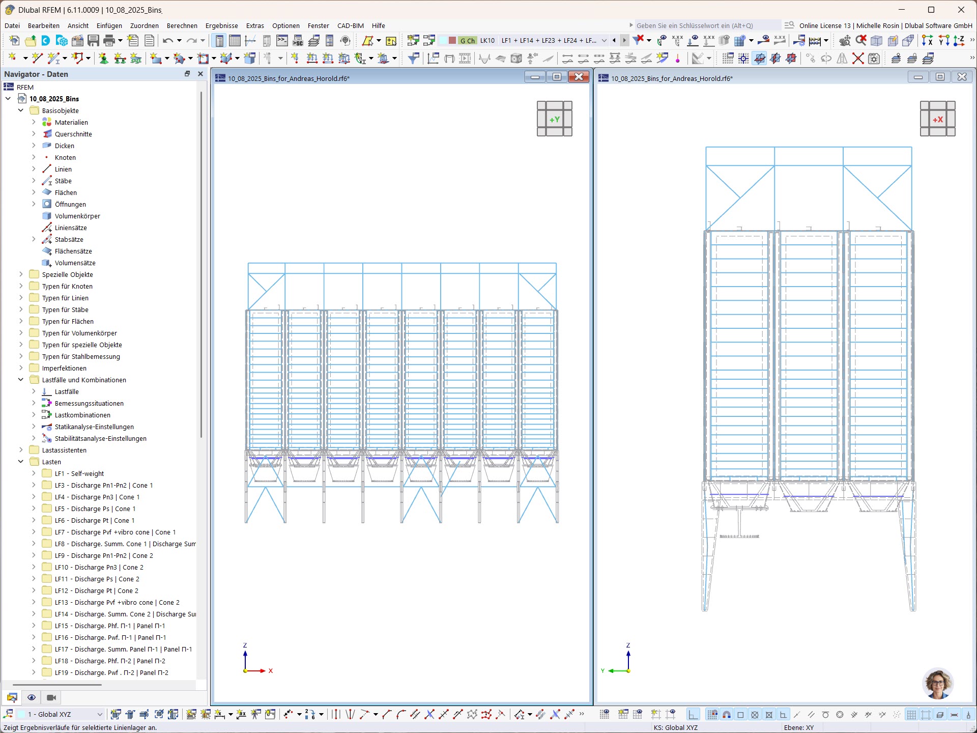 Modell einer komplexen Silokonstruktion in RFEM