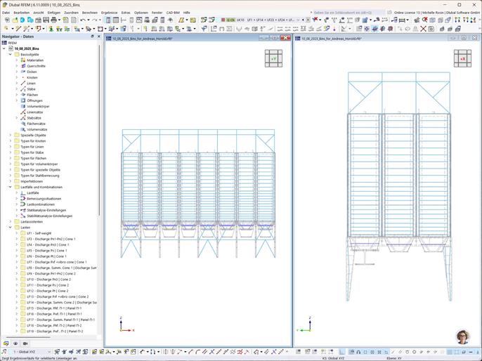 Modell einer komplexen Silokonstruktion in RFEM
