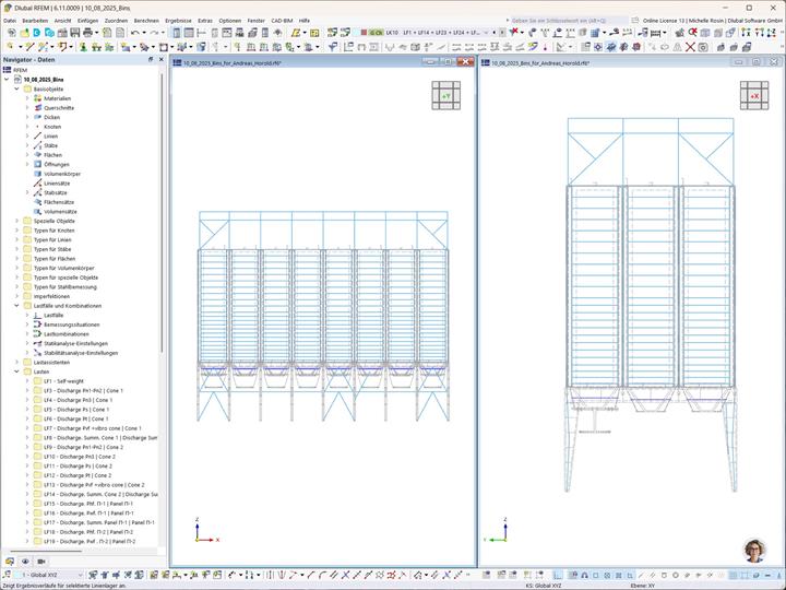 Modell einer komplexen Silokonstruktion in RFEM