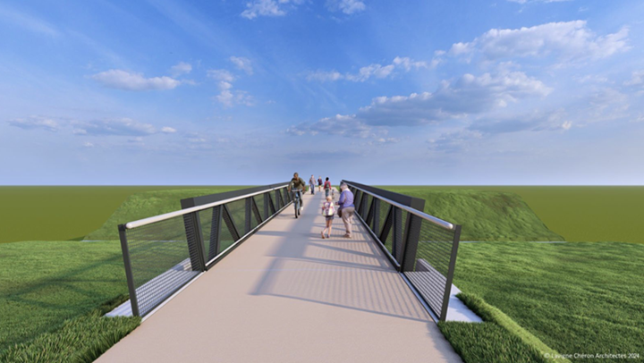 Rendering der Fußgängerbrücke in 3D-Modellierung | © ACML