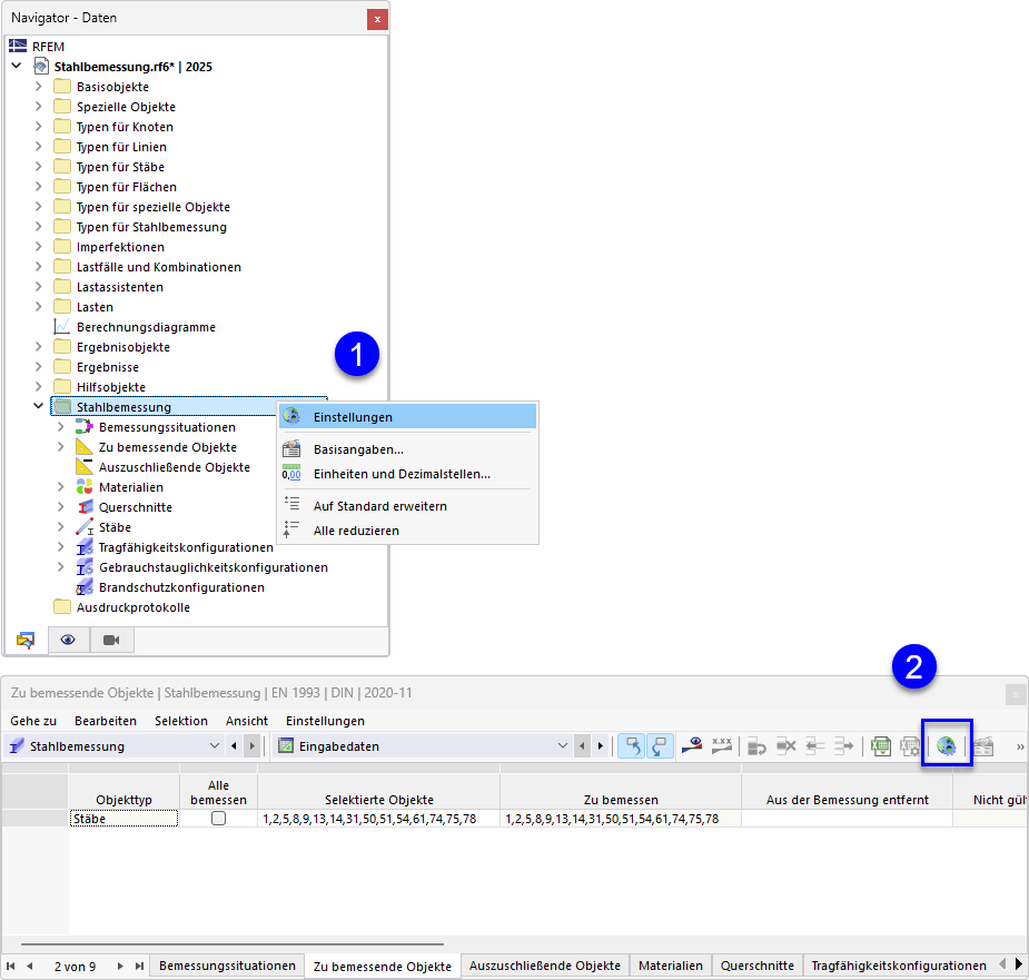 Dialog 'Globale Einstellungen' aufrufen