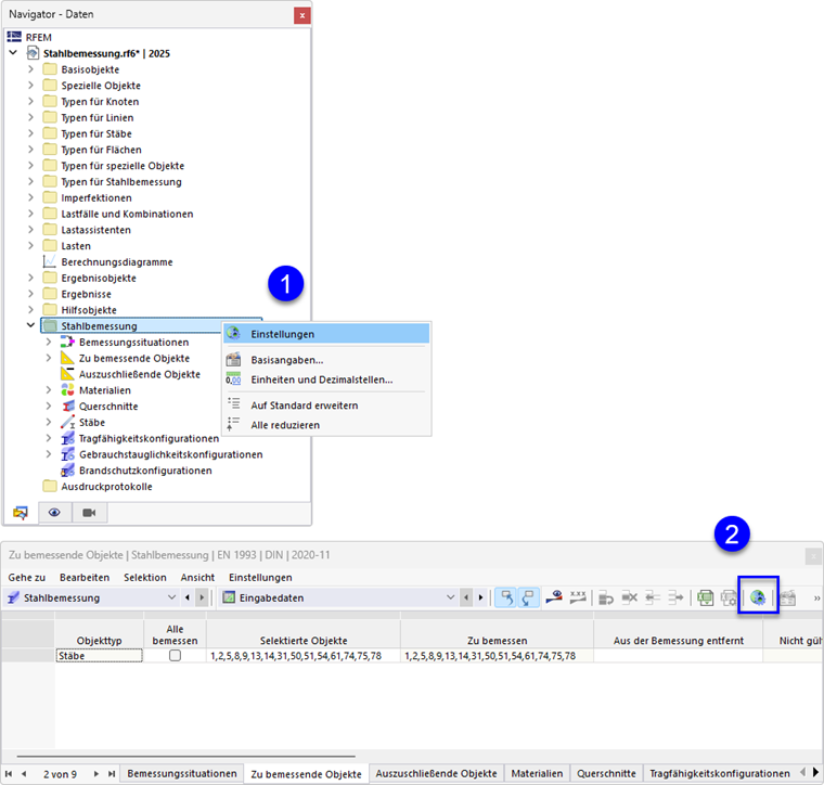 Dialog 'Globale Einstellungen' aufrufen