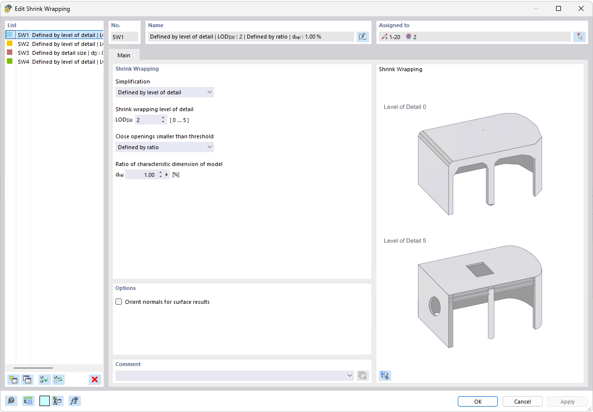 Dialog zum Bearbeiten von Shrink-Wrapping