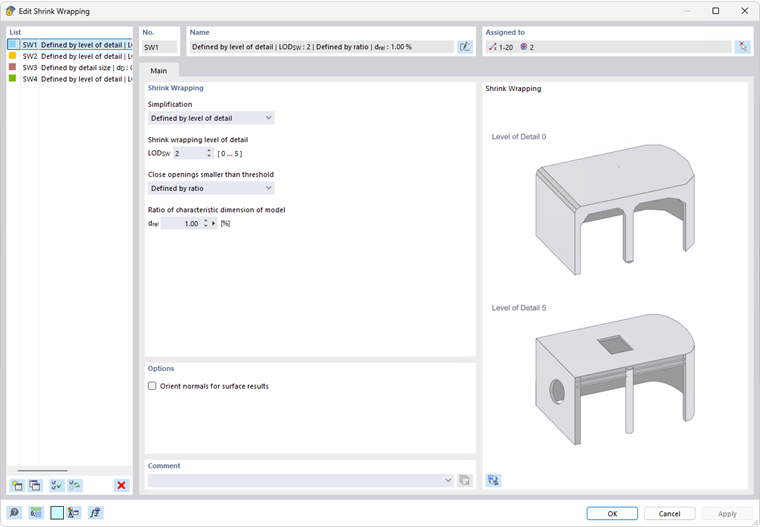 Dialog zum Bearbeiten von Shrink-Wrapping
