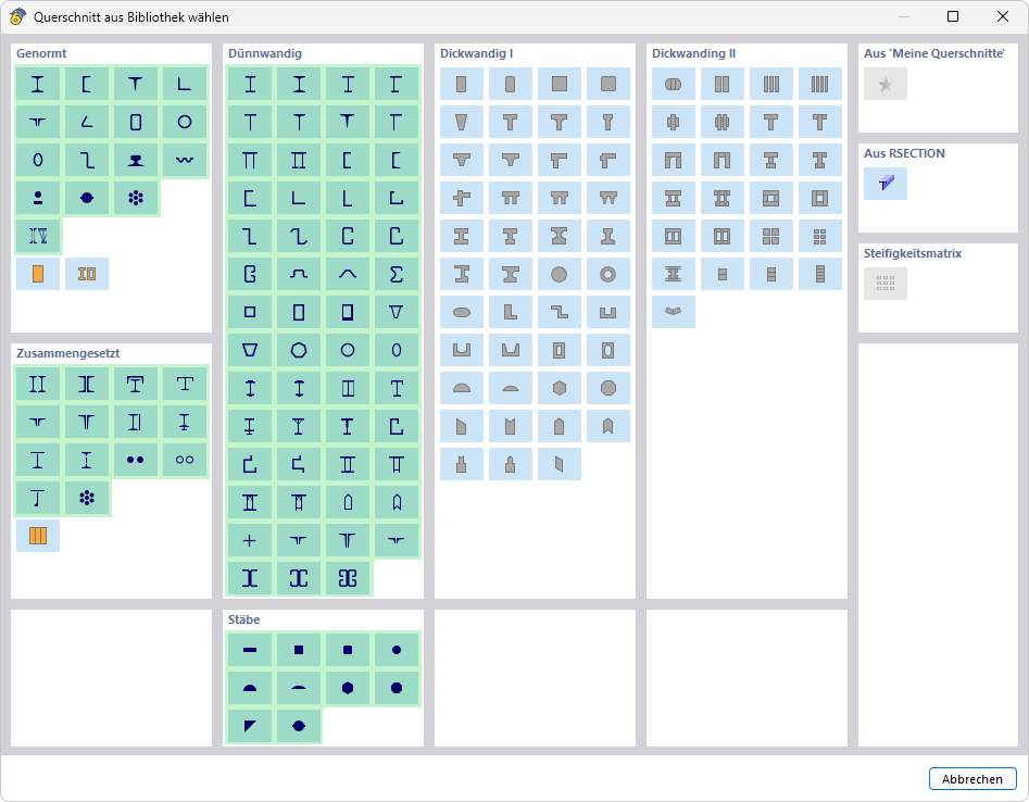 Querschnitte für Stahlbemessung