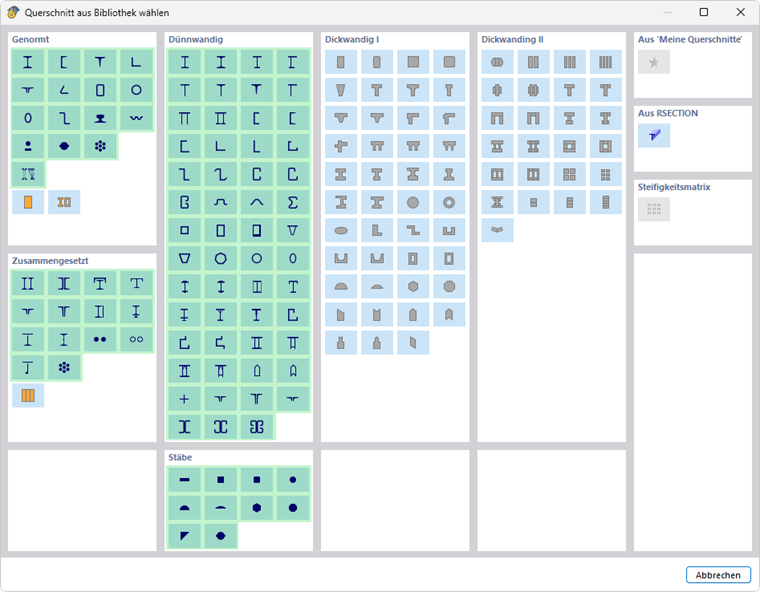 Querschnitte für Stahlbemessung