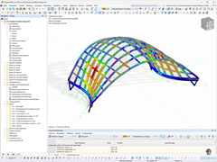 Detail der Vorkrümmung und Vorspannung in einer Holzkonstruktion.