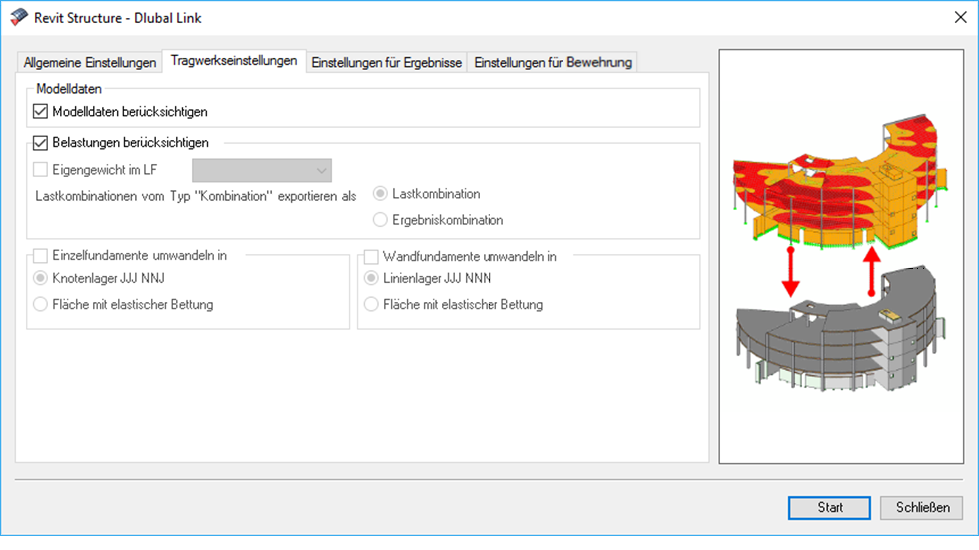 Detailansicht der Einstellungen für ein Tragwerk mit spezifischen Anpassungsmöglichkeiten im Bauwesen.