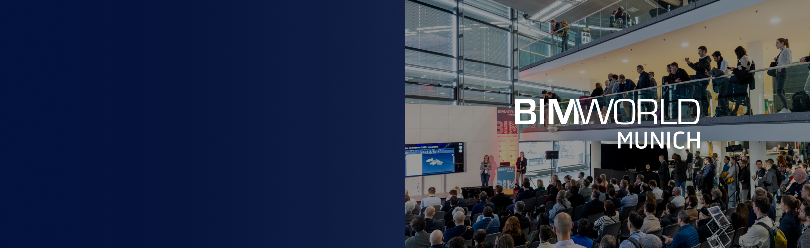Besucher auf der BIM World Munich 2025 erkunden innovative Bau- und Planungssoftware-Lösungen.