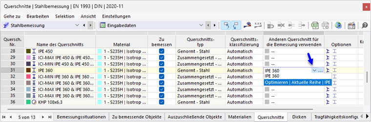 Querschnitt optimieren
