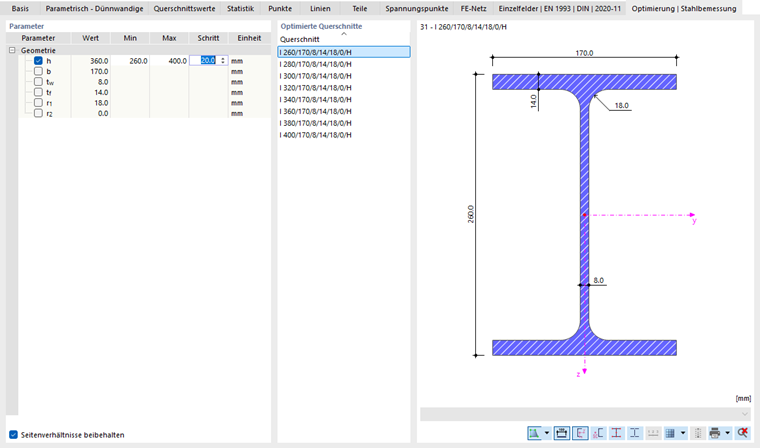 Parametrischen Querschnitt optimieren