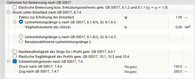 Optionen für GB 50017
