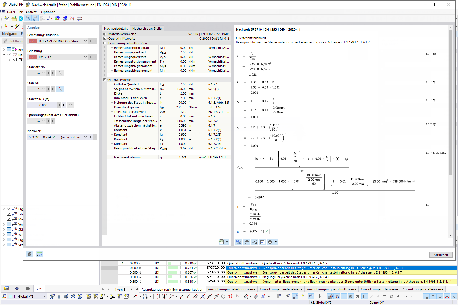 Nachweis der örtlichen Lasteinleitung im Add-On Stahlbemessung