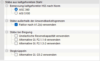 Bemessung kaltgeformter Profile für AISC 360 oder AISI S100