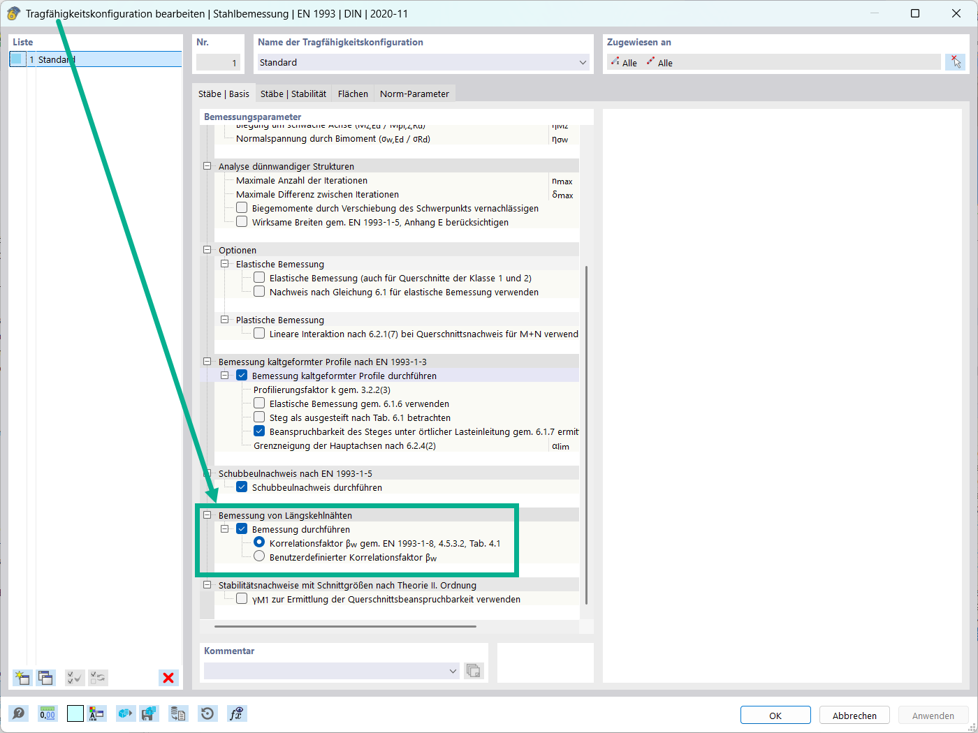 Bemessung von Längskehlnähten in geschweißten Querschnitten nach EN 1993-1-8.