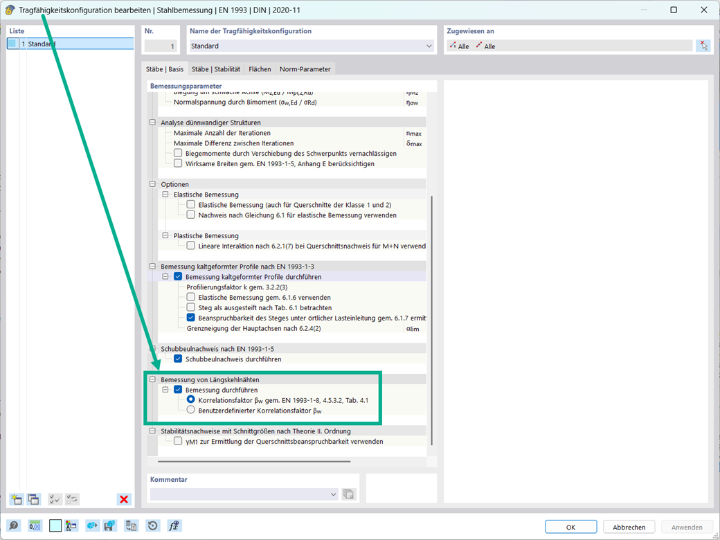 Bemessung von Längskehlnähten in geschweißten Querschnitten nach EN 1993-1-8.
