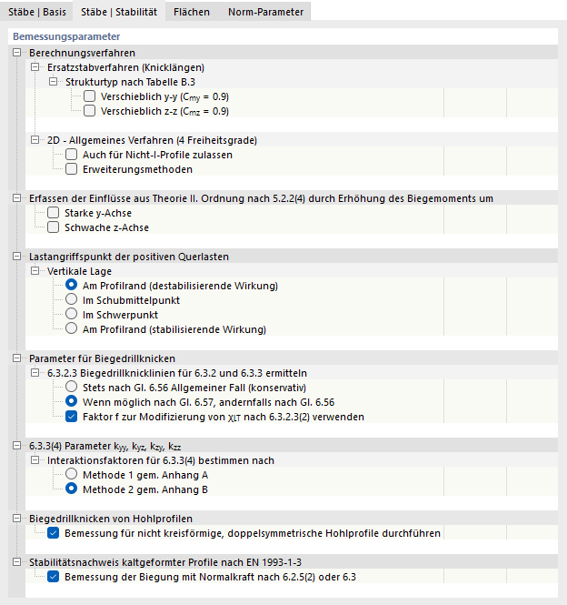 Register 'Stäbe | Stabilität' für Stahlbemessung nach EN 1993