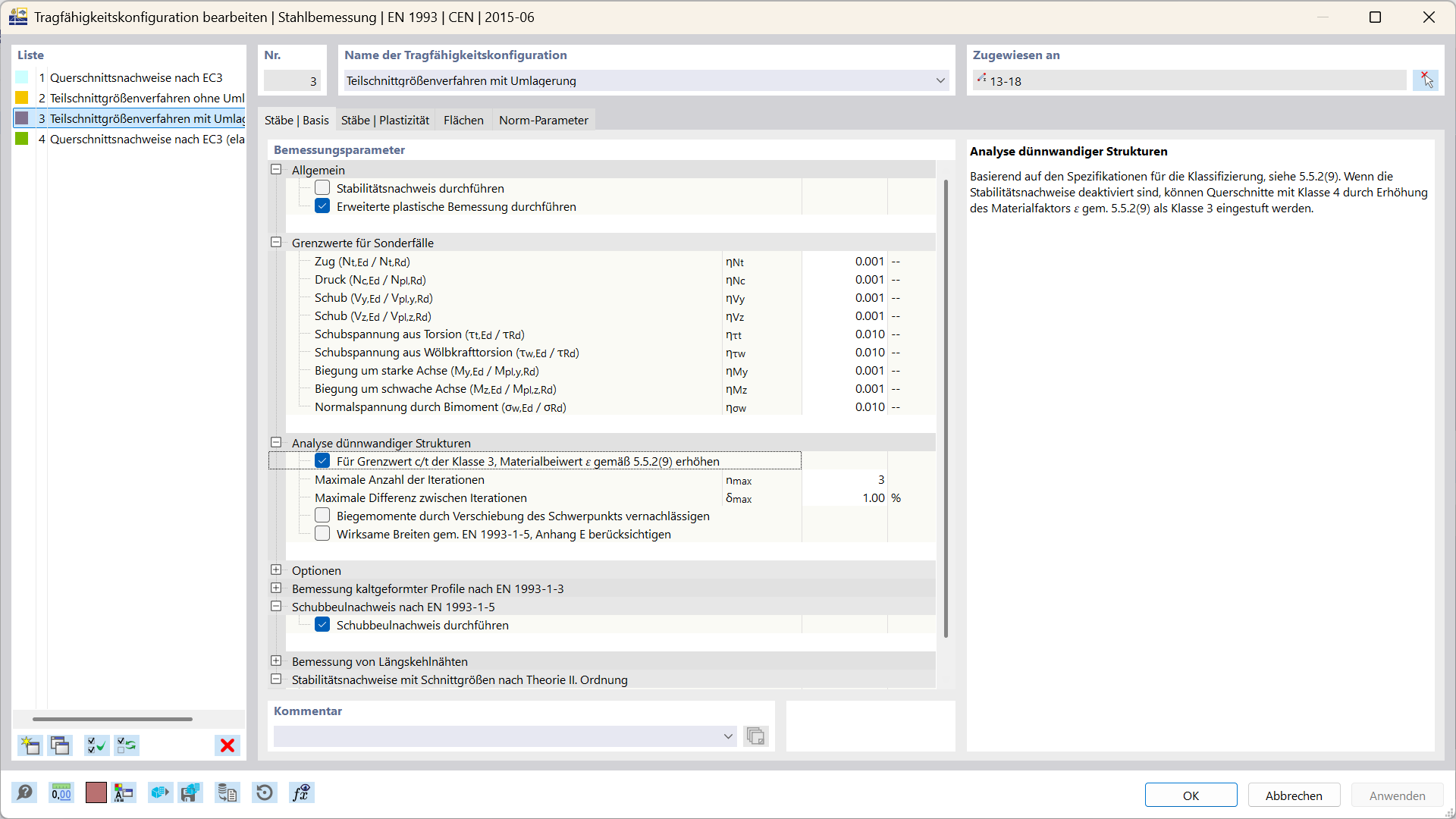 Darstellung der erweiterten plastischen Nachweise für Tragfähigkeitsanalysen.