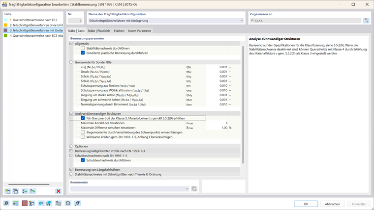 Darstellung der erweiterten plastischen Nachweise für Tragfähigkeitsanalysen.