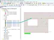 Ein Bewehrungsstab als Stabelelement innerhalb eines Flächenelements zur Simulation von Stahlbewehrung.