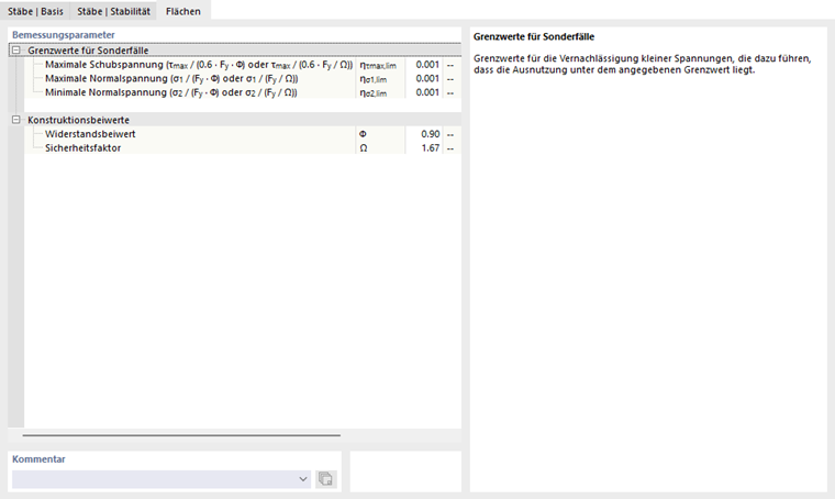 Register 'Flächen' für Stahlbemessung nach AISC 360