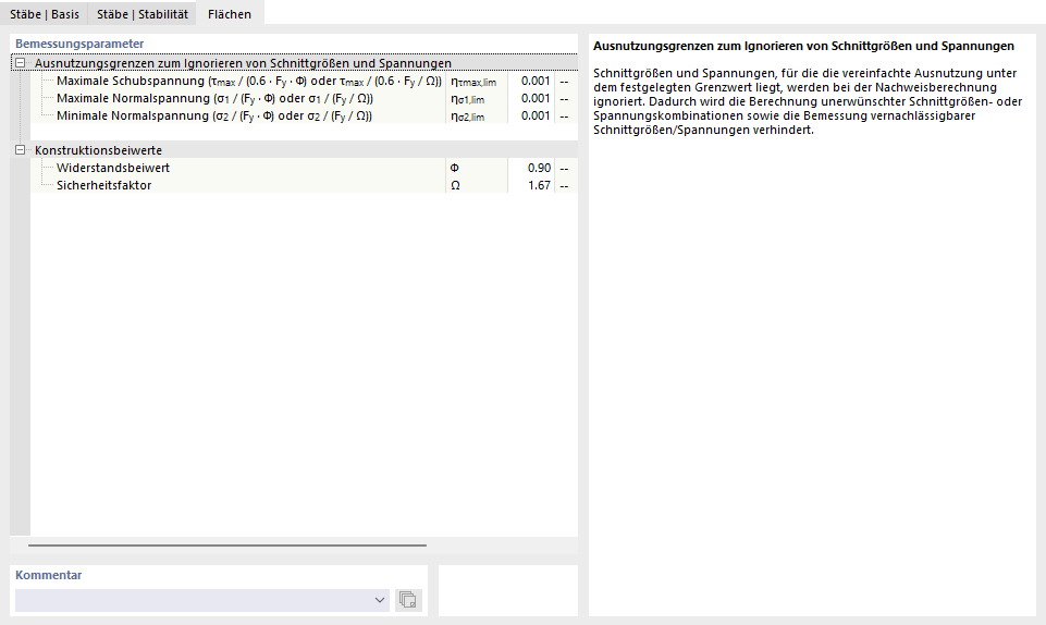 Register 'Flächen' für Stahlbemessung nach AISC 360