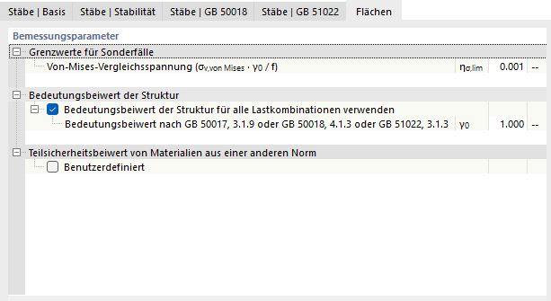 Register 'Stäbe | Flächen' für Stahlbemessung nach GB 50017