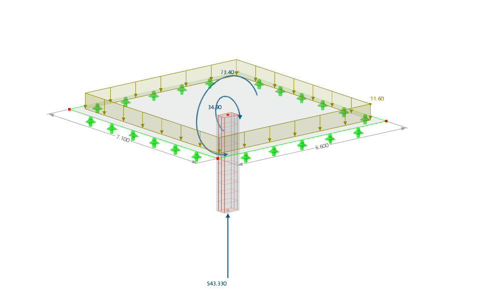 3D-Analyse einer Betonstütze mit angeschlossener Platte gemäß CSA A23.3 Norm.
