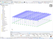 Computermodell einer Stahlhalle mit Fachwerkbindern, entworfen in RFEM für Ingenieuranwendungen.