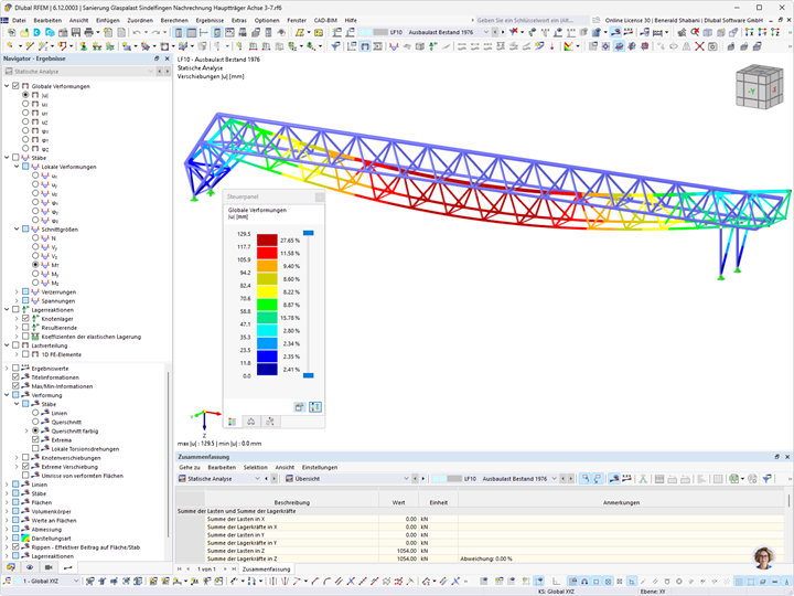 Verformungsdarstellung der Dachkonstruktion des Glaspalastes in RFEM durch IBK Prof. Kirsch.