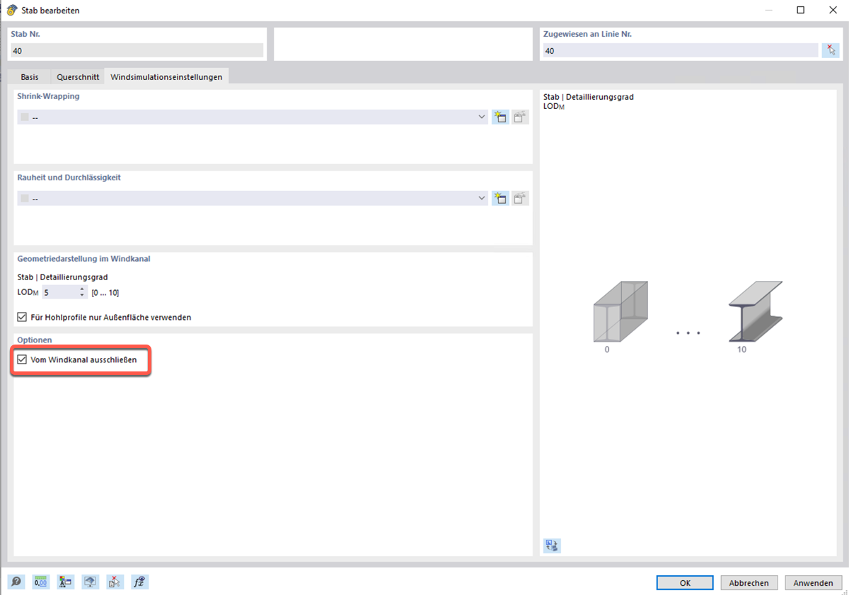 Stab von Windkanal ausschließen