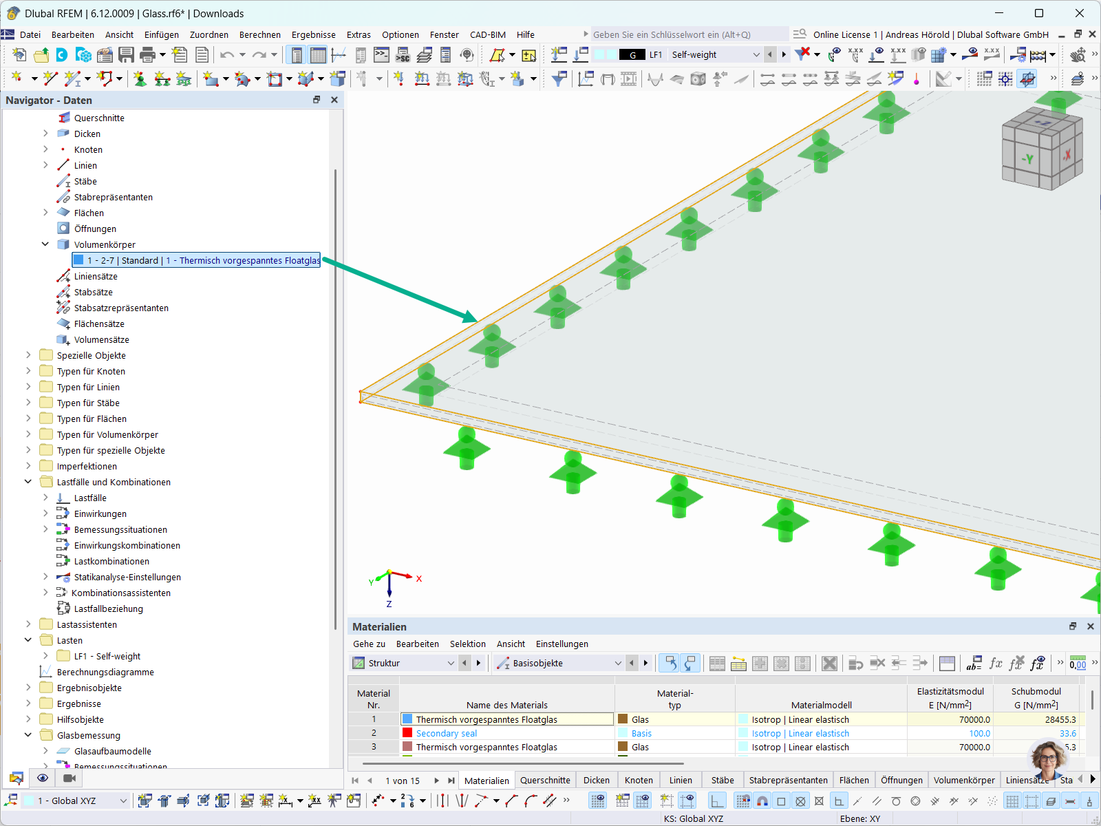 Glasmodelle werden als Volumenkörper in RFEM untersucht und bemessen mit dem Glasbemessungs-Add-On.