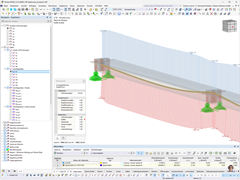 Darstellung der Normalkraftverteilung in einem Spannglied und einem Betonträger in der RFEM-Software für Bauingenieure.