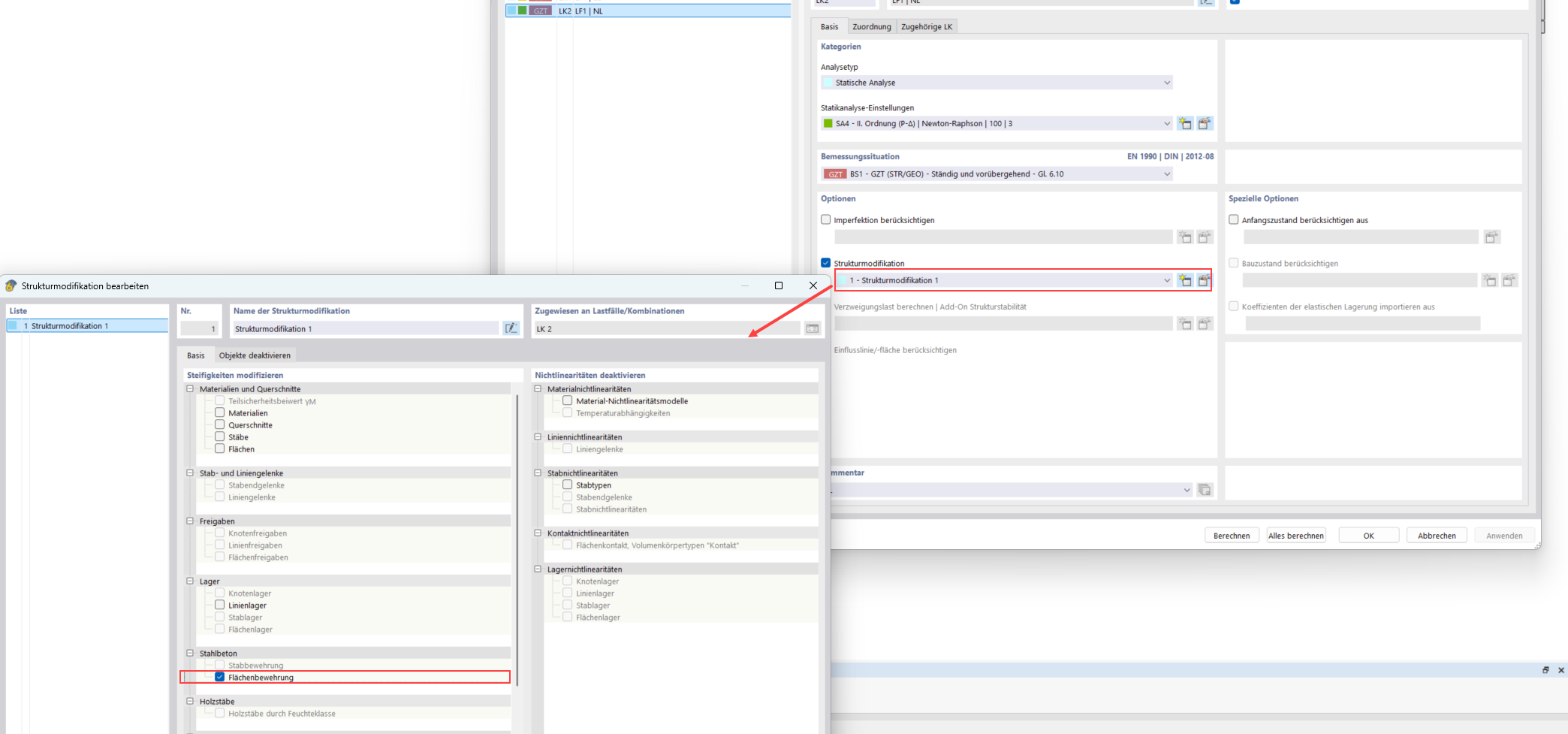 Strukturmodifikation zur Berücksichtigung der Bewehrung