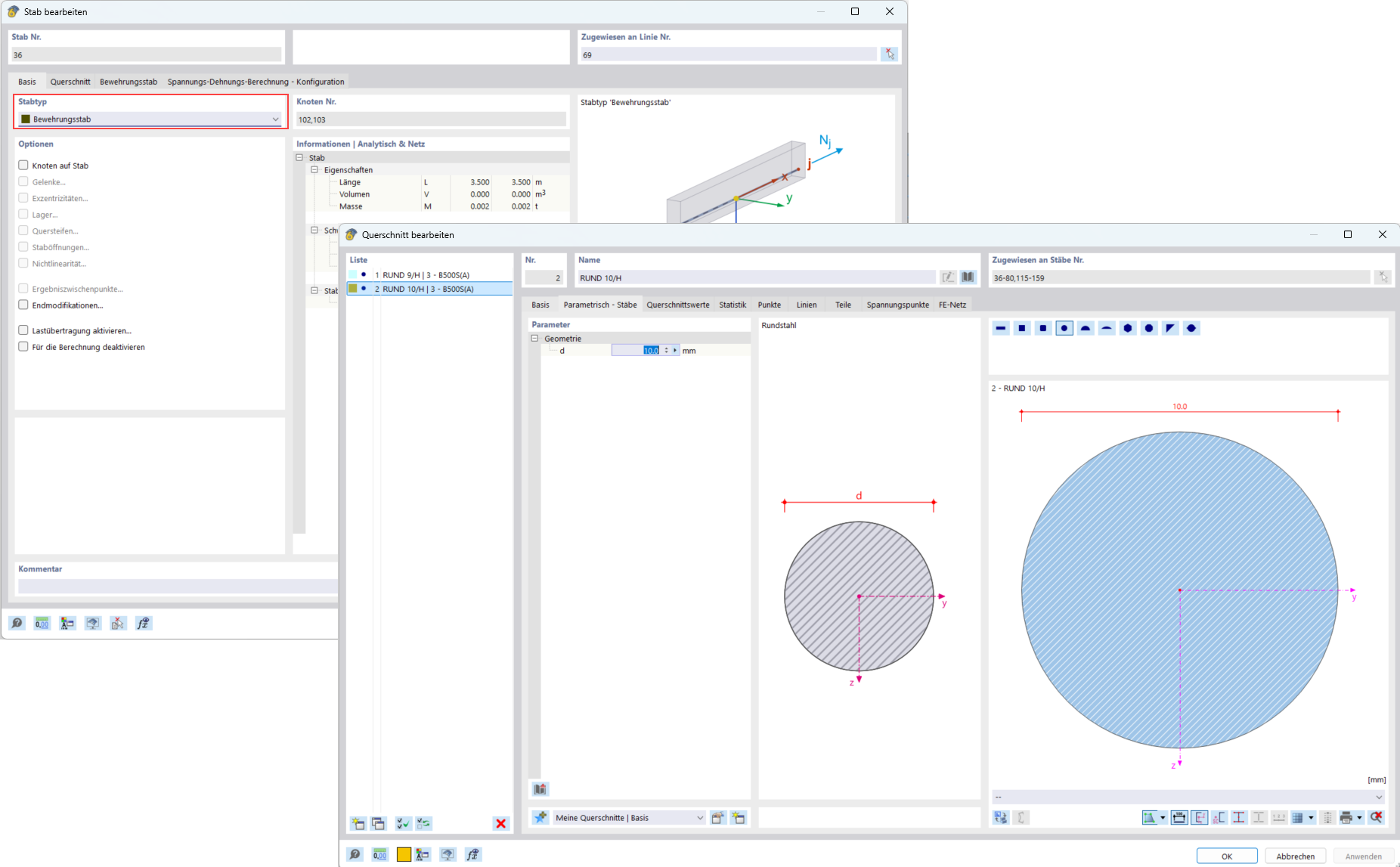 Bewehrungsstab mit rundem Stahlquerschnitt