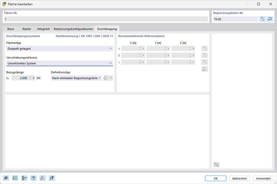 Flächentyp, Verschiebungsreferenz und Bezugslänge einer Fläche festlegen