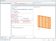 Darstellungsfenster zur Einstellung der Beplankung bei einem Fallmodell mit Materialangaben und Parametern für statische Berechnung.