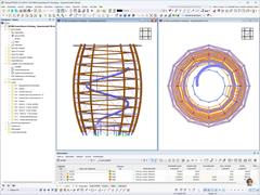 Ansichten eines Holzaussichtsturms, modelliert in der Software RSTAB.