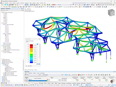 Visualisierung der Verformung einer Holzkonstruktion in RFEM, bereitgestellt von Nanjing Tech University. Diese Detailansicht zeigt potenzielle Schwachstellen und hilft bei der Strukturüberprüfung.