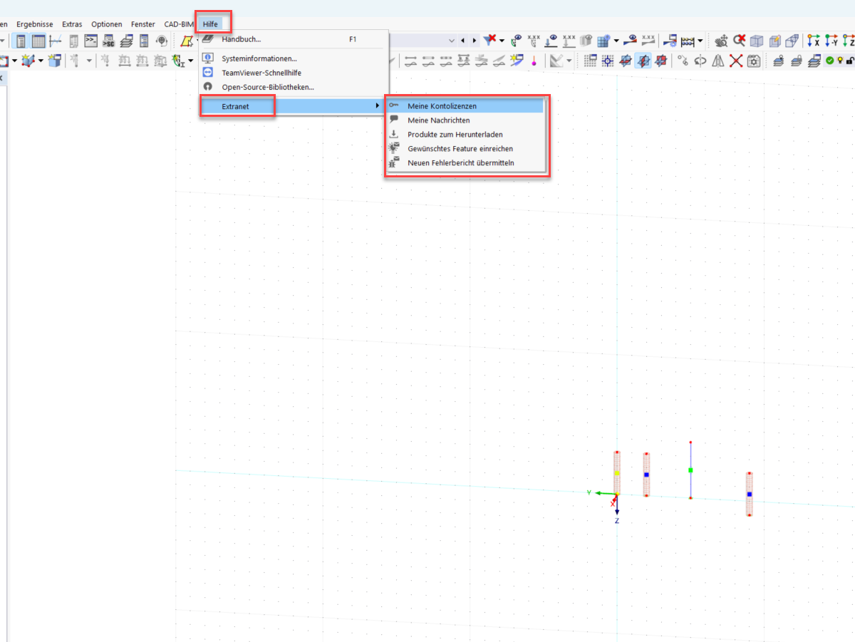 Anleitung, wie man in RFEM 6 das ExtraNet (Benutzerkonto) öffnen kann.