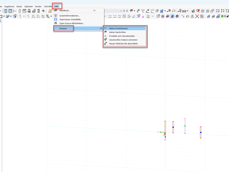 Anleitung, wie man in RFEM 6 das ExtraNet (Benutzerkonto) öffnen kann.
