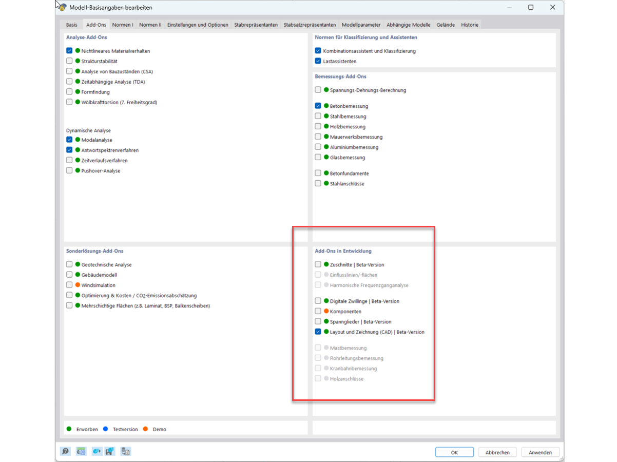 Beta-Versionen, die in RFEM 6 genutzt werden können.