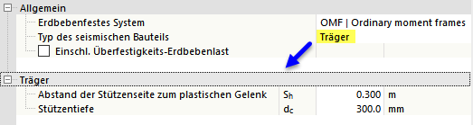 Parameter für Bauteil des Typs 'Träger' festlegen