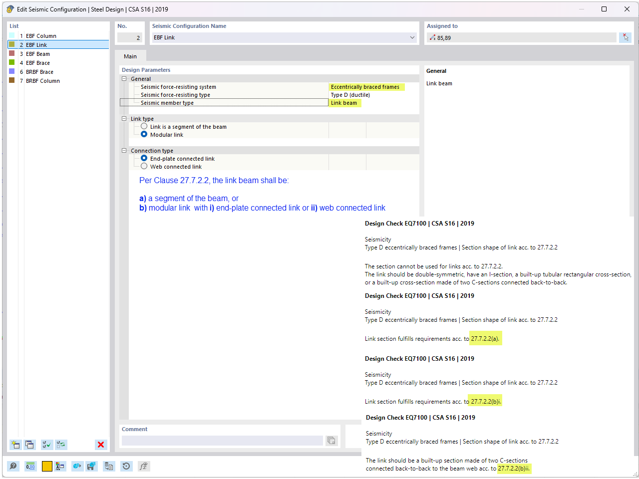 Exzentrisch ausgesteifte Rahmen - Kopplungsträger