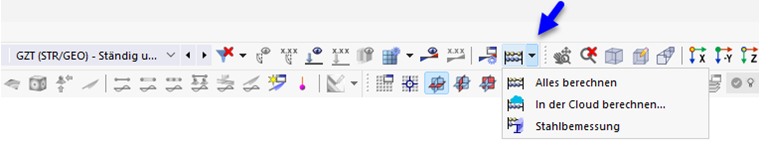 Stahlbemessung über Listenschaltfläche starten