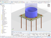 Detailansicht einer Stützenfuß-Verbindung mit strukturellen Komponenten in einer Analyse-Software.