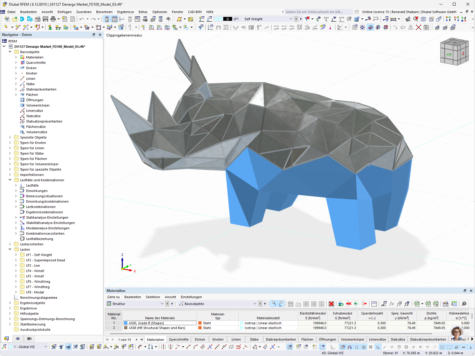 RFEM Stahlkonstruktion des Nashorns von CRAFT Engineering Studio.