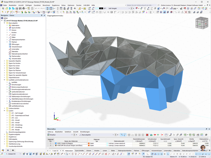 RFEM Stahlkonstruktion des Nashorns von CRAFT Engineering Studio.